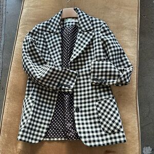 Checker Cream Black Wool Blazer Jacketet Vintage Europe as is Polka Dot lining